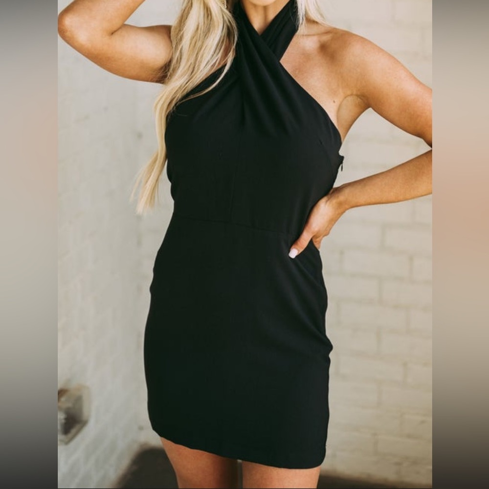 Black halter mini dress